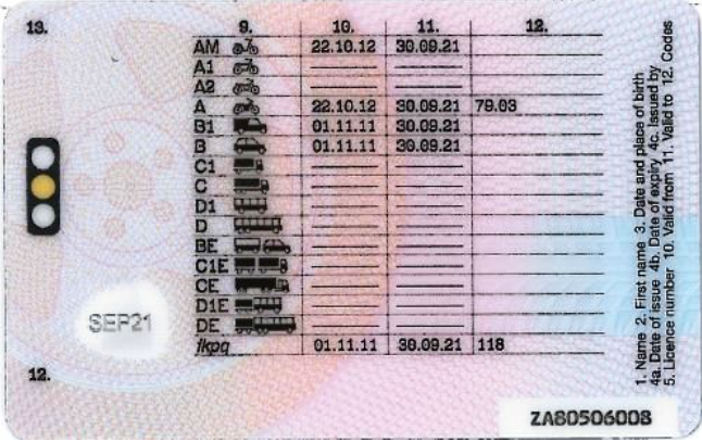 Licence back